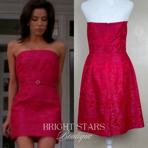 Rare Strapless Dress ASO Gabrielle Solis Desperate Housewives Red Pink Brocade - Picture 2 of 10